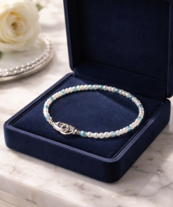 7 ½ Dainty Teal And Pearl Bracelet