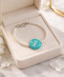 7 ¼ Pearls And Teal Focal Dragonfly Bracelet