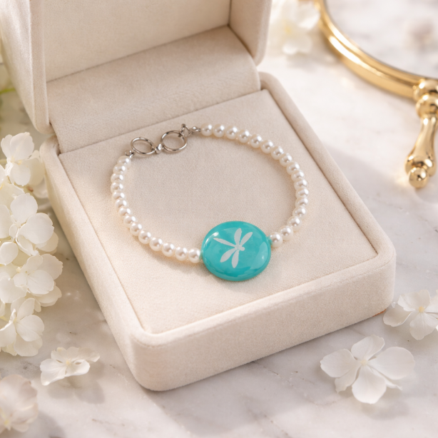 7 ¼ Pearls And Teal Focal Dragonfly Bracelet