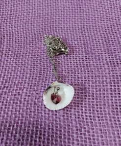 clam shell necklace with purple crystal heart - wildchild708