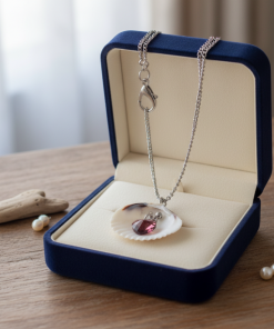 Earthy Clam Shell With Purple Crystal Heart Necklace