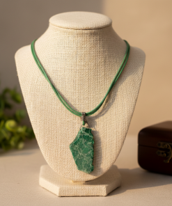 Green Jasper Slab Pendant Leather Cord Necklace