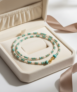 Sea Green Glass & Pearl Beaded Necklace
