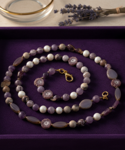 Purple agate and czech beads with glass flower necklace