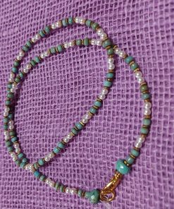 pearls and sea green glass beaded necklace - wildchild708