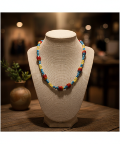 Teal Gooseberry & Burnt Red Porcelain Beaded Necklace