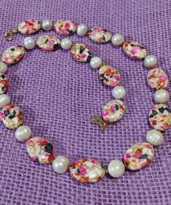 pink jasper and freshwater pearl necklace