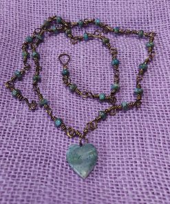 rustic wire wrapped green jasper beads and heart pendant necklace | rustic jasper necklace | green jasper wire necklace