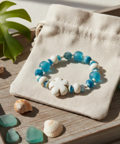 Sardonyx, Howlite, and African Blue Glass Flower 7" Stretch Bracelet